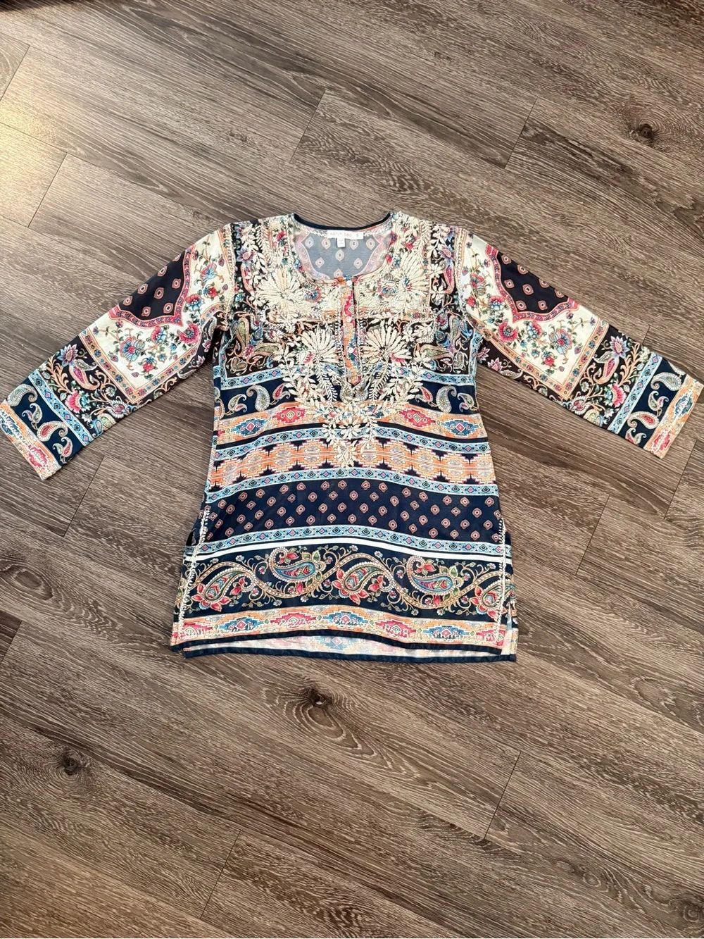 Karyn Seo Hand Embroidered Silk Blend Tunic Top